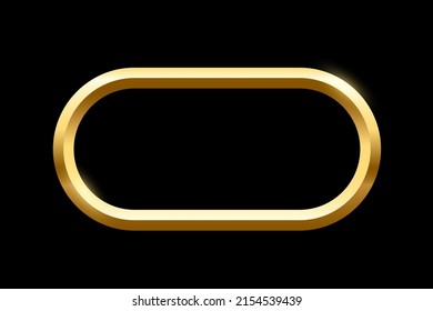 Gold oval frame for picture on black background. Blank space for picture, painting, card or photo. 3d realistic modern template vector illustration. Simple golden object mockup