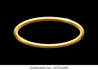 Gold oval frame for picture on black background. Blank space for picture, painting, card or photo. 3d realistic modern template vector illustration. Simple golden object mockup