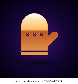 Gold Oven glove icon isolated on dark blue background. Kitchen potholder sign. Cooking glove.  Vector Illustration