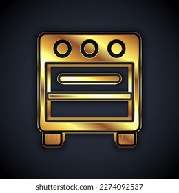 Gold Oven icon isolated on black background. Stove gas oven sign.  Vector