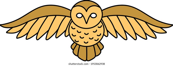 Gold owl in vector. Symbol of wisdom.