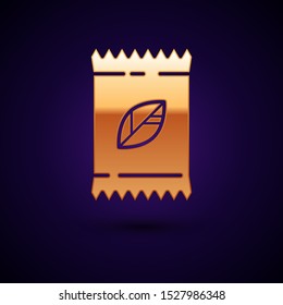 Gold A pack full of seeds of a specific plant icon isolated on dark blue background.  Vector Illustration