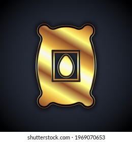 Goldpack mit Samen einer bestimmten Pflanze Symbol einzeln auf schwarzem Hintergrund.  Vektorgrafik