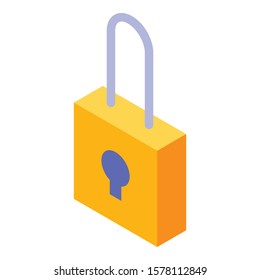 Gold padlock icon. Isometric of gold padlock vector icon for web design isolated on white background