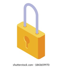 Gold padlock icon. Isometric of gold padlock vector icon for web design isolated on white background