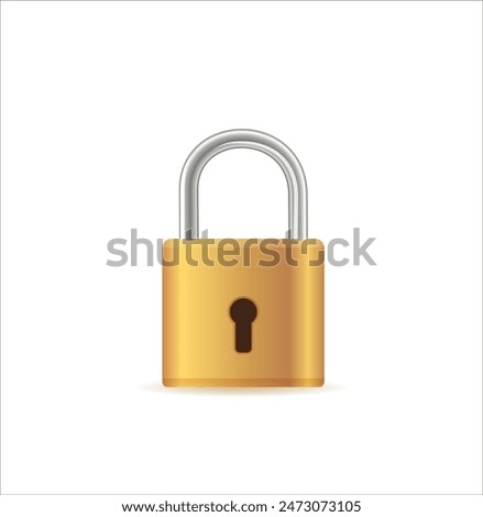 Gold padlocks set. Golden closed and open padlock isolated. Chrome locks template. Vector