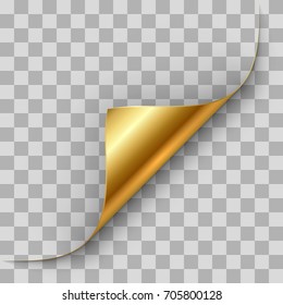 Gold Page Corner Curl Vector Template.