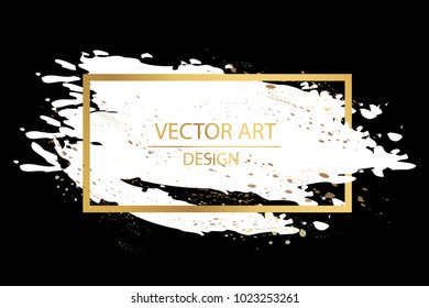 Gold paint in black square. Hand painted vector brush stroke. Perfect design for headline, logo and sale banner. Empty space for Text.