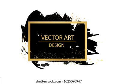 Gold paint in black square. Hand painted vector brush stroke. Perfect design for headline, logo and sale banner. Empty space for Text.
