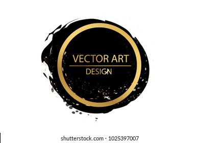 Gold paint in black square. Hand painted vector brush stroke. Perfect design for headline, logo and sale banner. Empty space for Text.