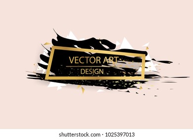 Gold paint in black square. Hand painted vector brush stroke. Perfect design for headline, logo and sale banner. Empty space for Text.