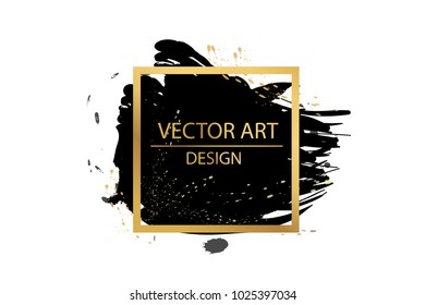 Gold paint in black square. Hand painted vector brush stroke. Perfect design for headline, logo and sale banner. Empty space for Text.