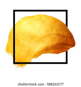 Pintura dorada en cuadrado negro. Trazo de pincel vectorial pintado a mano. Diseño perfecto para titulares, logotipo y banner de venta. Espacio vacío para texto.