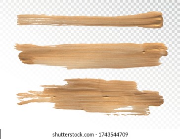 El trazo de la línea de pincel de pintura dorada se aísla sobre fondo transparente. Ilustración vectorial.