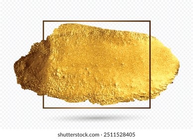 Gold paint brush smear stroke. Gold glittering design art brush stroke. Realistic gold brush stroke with metallic effect. Hand drawing gold brush stroke paint illustration as design element.
