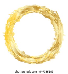 Gold Paint Brush Stroke Circle Isolated On White Background. Vector. Watercolor