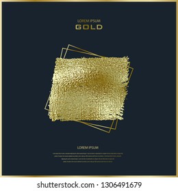Gold paint brush stroke design. Copper glossy, sparkle background. Metallic texture. Bronze metal. Golden Luxury Vector illustration. Glittering textured art. Hand drawn grunge paint.