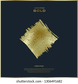 Gold paint brush stroke design. Copper glossy, sparkle background. Metallic texture. Bronze metal. Golden Luxury Vector illustration. Glittering textured art. Hand drawn grunge paint.