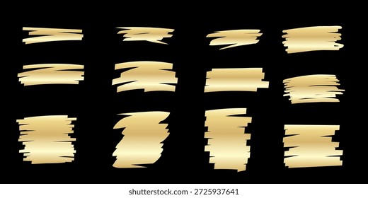 Pacote de ícone de traçado de pincel dourado. Elemento decorativo Golden Vintage. Conjunto de Símbolos Imperfeito de Tinta Desenhada à Mão. Coleção de Elementos de Estilo Art Deco