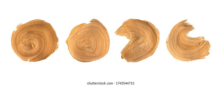 Gold paint brush stroke set isolated on transparent background. Vector illustration.