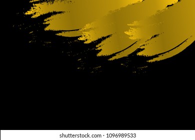 Gold Paint brush strokes on the Black Background with space for your for text. Vector Illustration