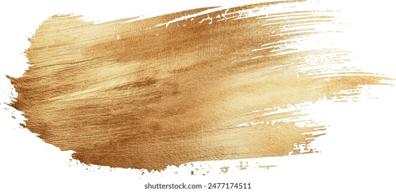 Gold paint brush vector smear stroke. Acrylic golden color stain on transparent background. Abstract vector gold glittering textured background for invitation, wedding or bithday card template