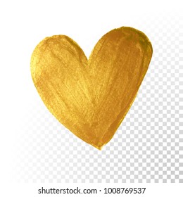 Gold paint brush. Vector Valentine heart on white background. Golden watercolor painting of heart shape for love concept design. Valentine's day card heart template