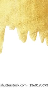 Gold paint drip isolated on white background golden foil or water metallic melt texture vector gold liquid sparkle border with copy space