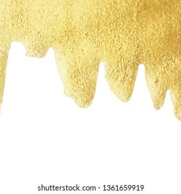 Gold paint drip isolated on white background golden foil or water metallic melt texture vector gold liquid sparkle border with copy space