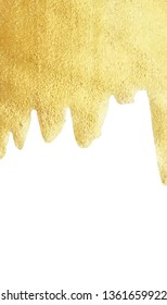 Gold paint drip isolated on white background golden foil or water metallic melt texture vector gold liquid sparkle border with copy space