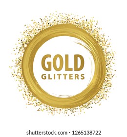 gold paint and glitters, brush stroke round logo emblem template