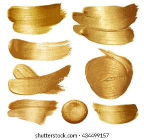 Gold Paint Set On White Background. Vector Illustration