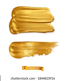 Gold paint smear 3d vector realistic set
