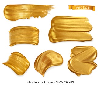 Gold paint smear, 3d vector realistic set