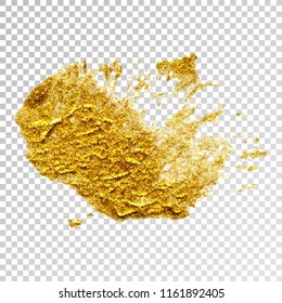 Gold paint smear stroke stain,  brush stroke on white background. Abstract gold glittering texture. High quality manually traced vector illustration