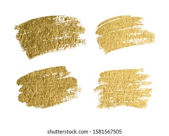 Gold paint smear stroke stain set. Abstract gold glitter texture art illustration. Vector