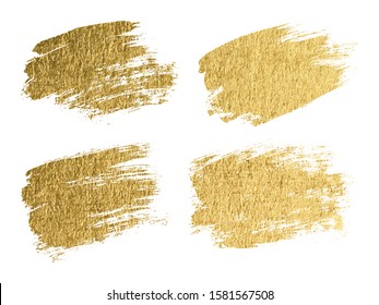 Gold paint smear stroke stain set. Abstract gold glitter texture art illustration. Vector