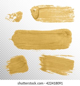 Gold paint smear stroke stain set. Abstract gold glittering textured art illustration. Abstract gold glittering textured art illustration. EPS 10 vector file included