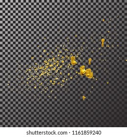 Gold paint splash smear stroke stain, brush stroke. Abstract gold glittering texture. High quality manually traced vector illustration