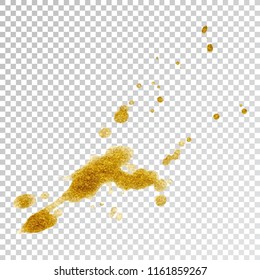 Gold paint splash smear stroke stain, brush stroke. Abstract gold glittering texture. High quality manually traced vector illustration