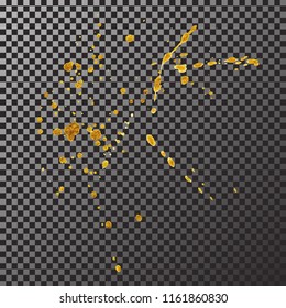 Gold paint splash smear stroke stain, brush stroke. Abstract gold glittering texture. High quality manually traced vector illustration