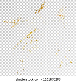 Gold paint splash smear stroke stain, brush stroke. Abstract gold glittering texture. High quality manually traced vector illustration