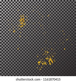 Gold paint splash smear stroke stain, brush stroke. Abstract gold glittering texture. High quality manually traced vector illustration