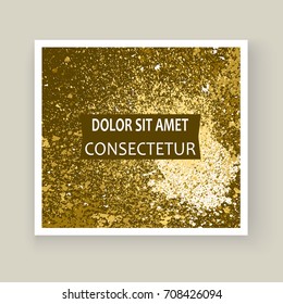Gold paint splash, splatter explosion glitter artistic frame covers design. Decorative christmas texture Spray granite golden yellow white backgrounds. Trendy template vector for flyer, banner