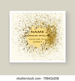 Gold paint splash, splatter explosion glitter artistic frame covers design. Decorative christmas texture Spray granite golden yellow white backgrounds. Trendy template vector for flyer, banner