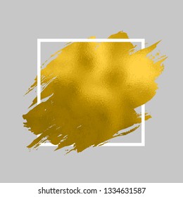 Gold paint in square. Brush strokes for the background of poster. Golden paint glittering textured illustration. Shine gold smear stain – vector