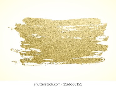 Gold paint stroke. Abstract gold glittering textured art illustration. Hand drawn brush stroke design element. Vector illustration