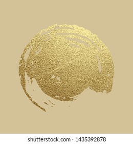 Gold paint stroke. Abstract gold glittering textured art illustration. Hand drawn brush frame design element. Vector illustration