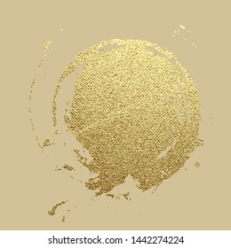 Gold paint stroke. Abstract gold glittering textured art illustration. Hand drawn brush frame design element. Vector illustration