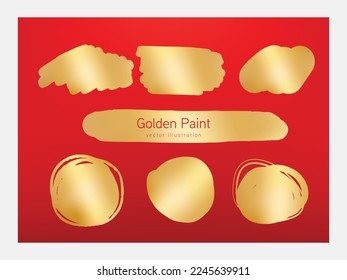 Gold paint stroke set. Gold brush abstract art illustration. Gold glittering design art brush stroke. creative set yellow paint isolated collection. Design golden stroke effect brush color painting.
